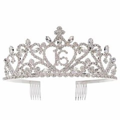 Sweet 16 Tiara 16th Birthday Party Accessories Supplies, Crown Silver (16 Heart)