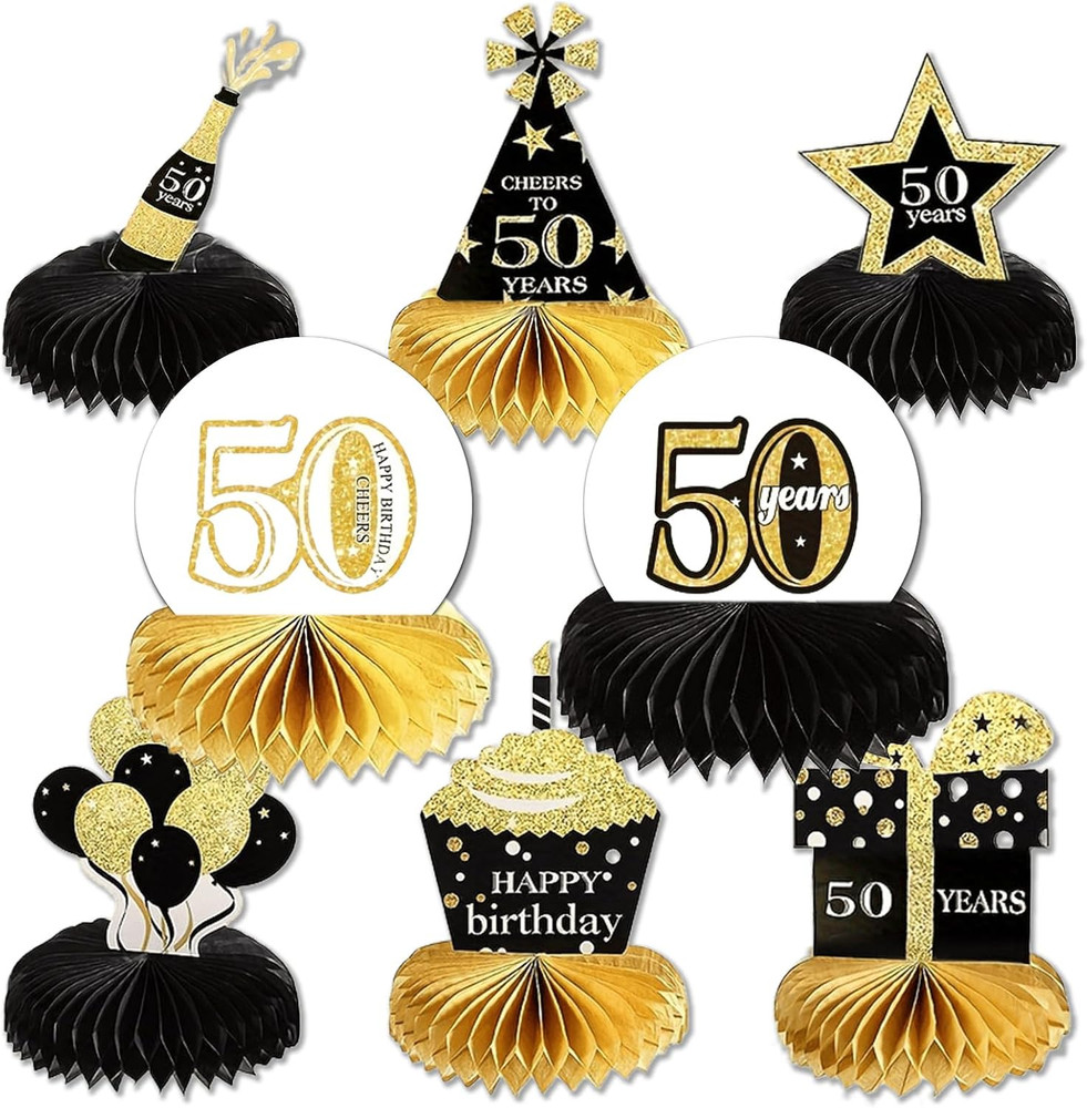 8 Pieces 50Th Birthday Decorations Supplies Set, Easy DIY Honeycomb Centerpiece