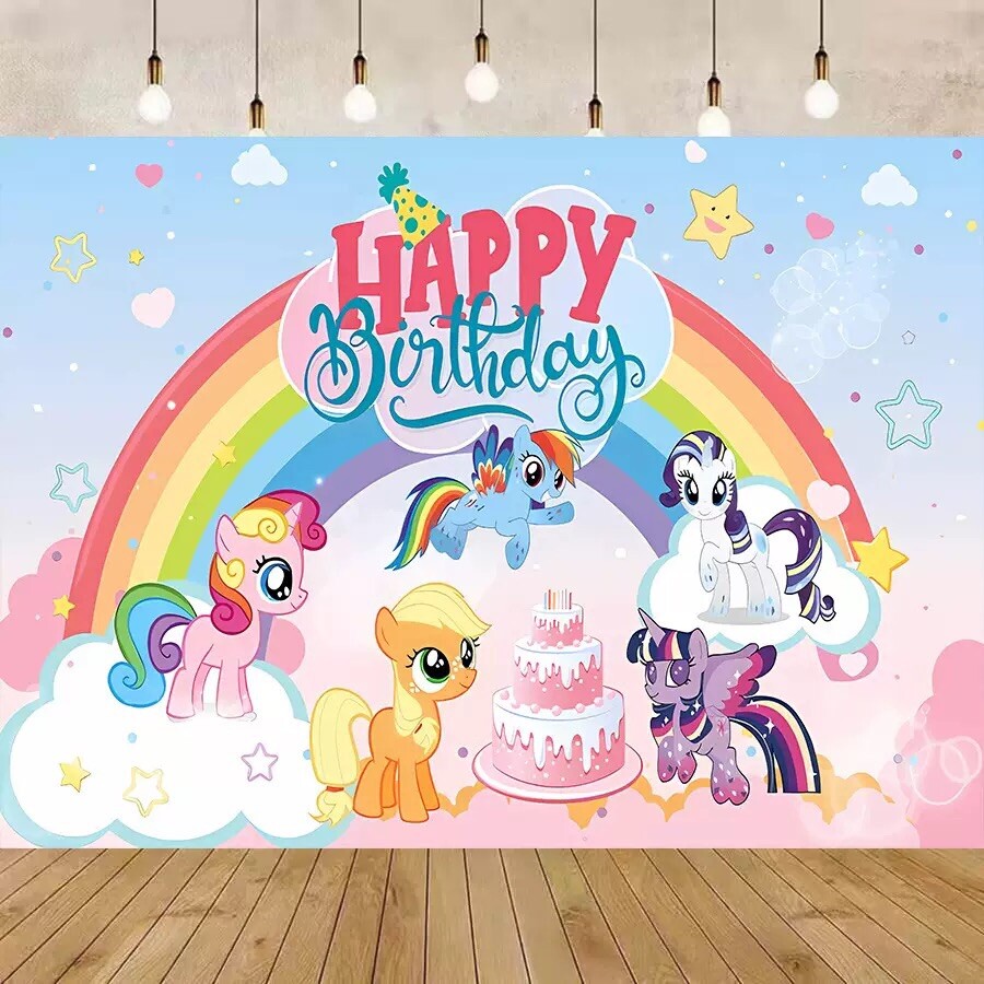 My Little Pony Happy Birthday Backdrop 5×3.5ft,for Kids Birthday Party Decorate