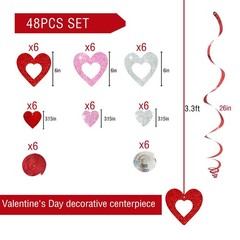 48 Pcs Valentine’s Day Decorations Glitter Heart Hanging Swirls Ceiling Decor