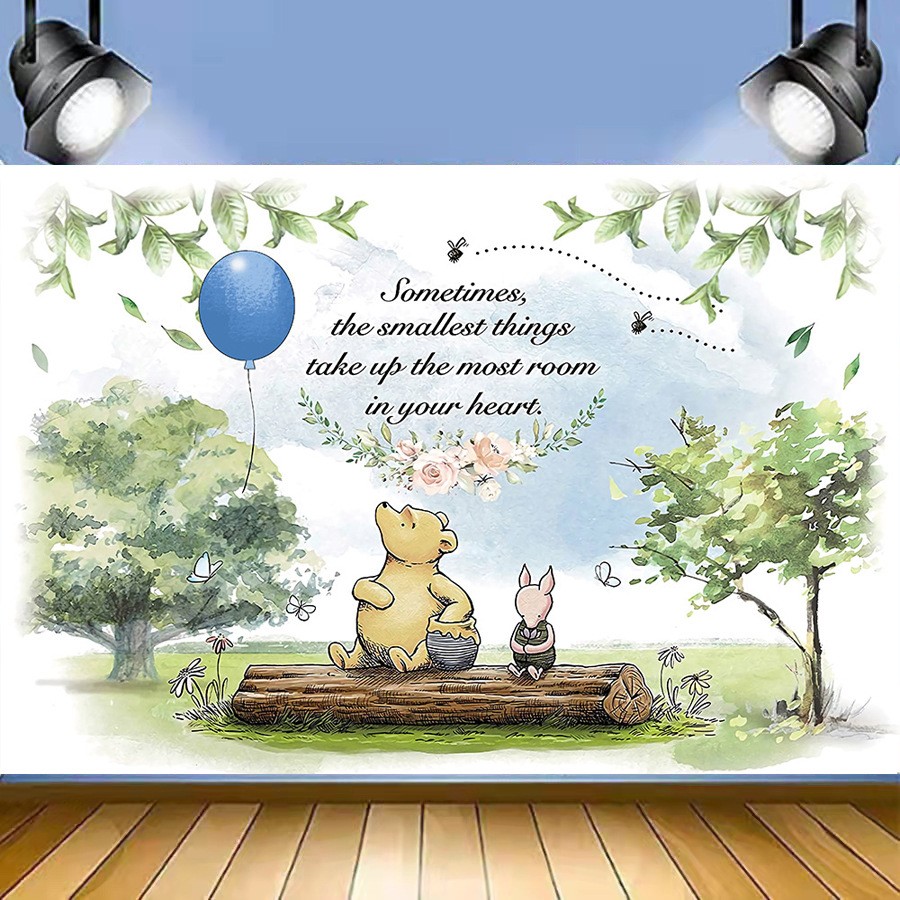 Winnie the Pooh Birthday Backdrop Newborn Shower Party Photo Background Banner