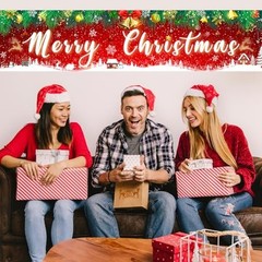 Large Merry Christmas Yard Banner Green Red Backdrop for Christmas