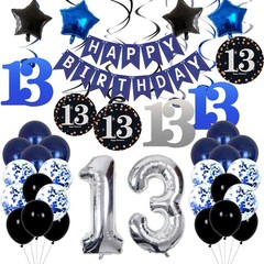 Complete Dark Blue 13th Birthday Party Kit – Banner & High-Quality Balloons