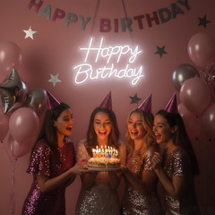Happy Birthday Neon Sign for Backdrop, LED Happy Birthday Light up Sign, USB