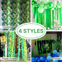 Dark Green Crepe Paper Streamers 4Pcs 328Ft Pack of Emerald Forest Hunter Green