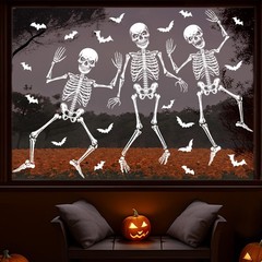 9 Sheets Halloween Skeletons Window Clings Decorations Extra Large White
