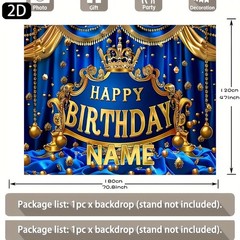 1pc 2D Blue Golden Crown Theme Personalized Birthday Custom Poster Tapestry♪
