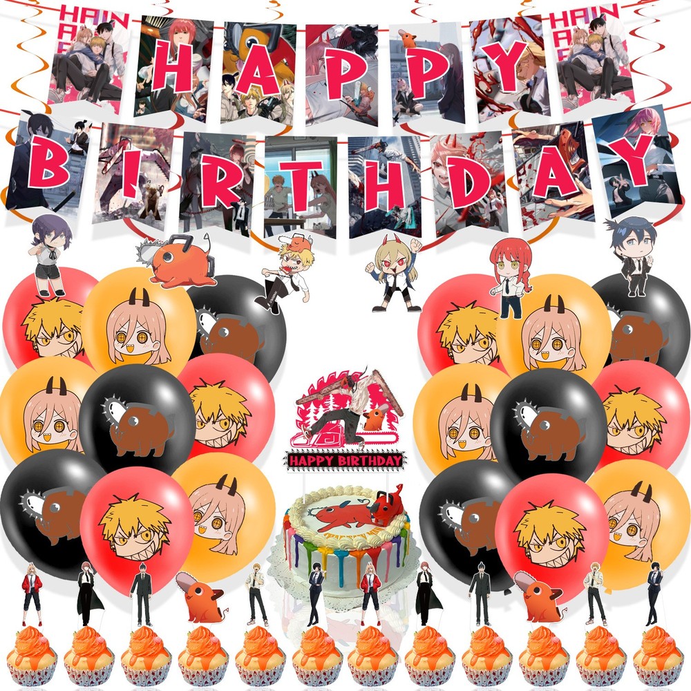 Chainsaw Man Birthday Party Decor Supplies Balloons Banner Cake Toppers Kids
