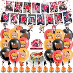 Chainsaw Man Birthday Party Decor Supplies Balloons Banner Cake Toppers Kids