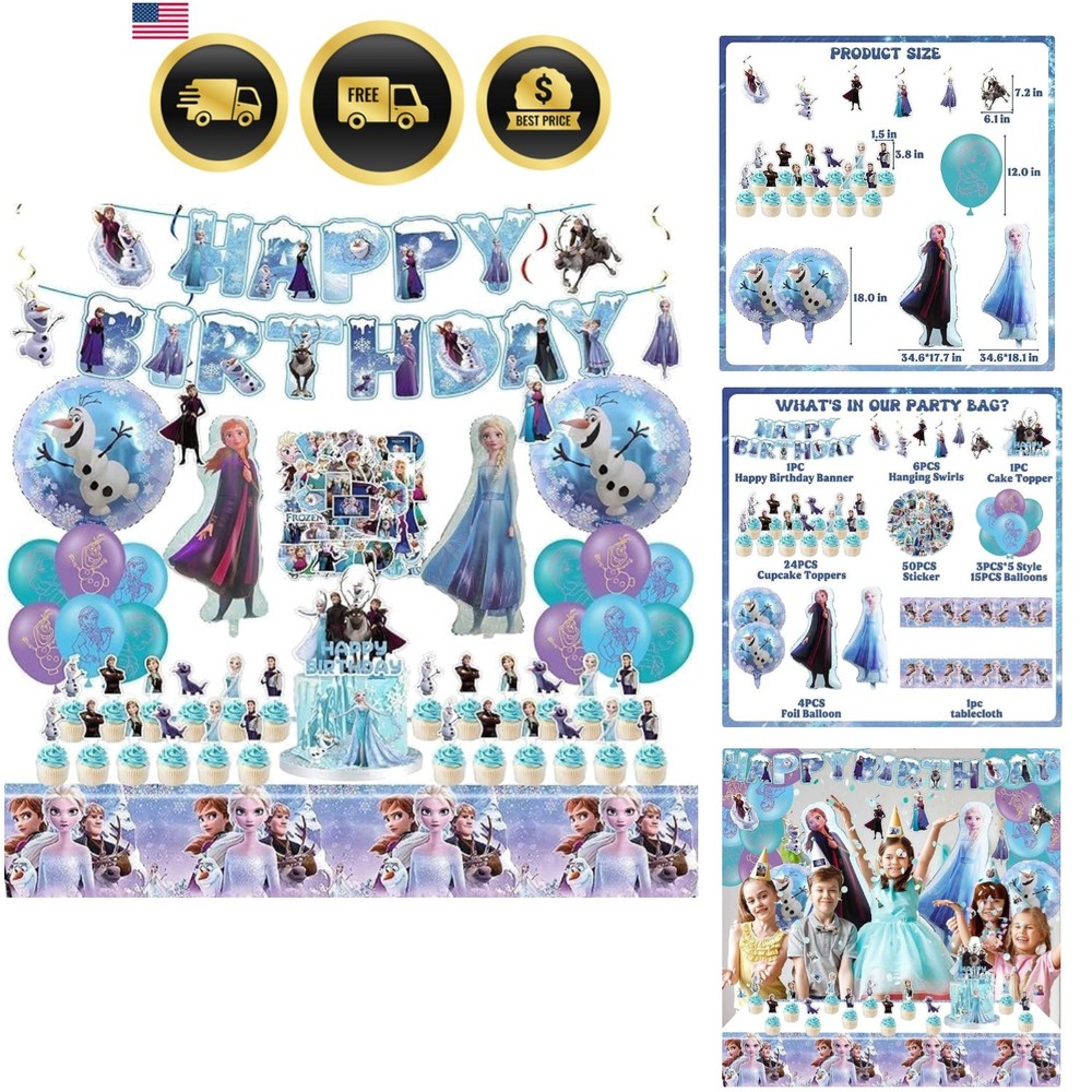 Frozen Party Decorations Set 102pcs Kids Birthday Cardboard Balloons Cake Top…