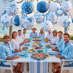 18 Pcs Summer Party Decorations Set Coastal Beach Seashell Paper Lanterns Blue B