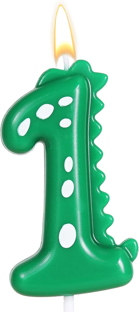 Green Number 1 Dinosaur Candle for Boy Birthday Party Decorations, 1St Birthday