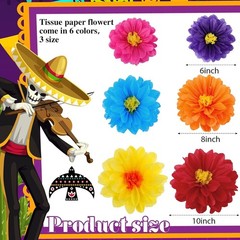 36 Pcs Mexican Paper Flowers Colorful Fiesta Tissue Paper Flowers Pom Poms Me…