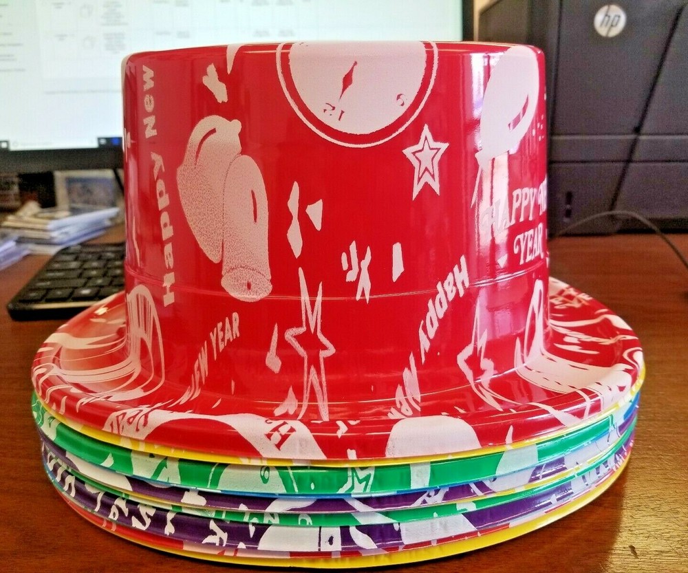 (30 HATS) «HAPPY NEW YEAR» ASSORTED PLASTIC PARTY TOP HATS CASINOS/PARTIES/BARS