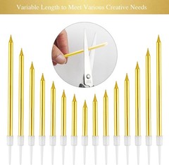 BEAN LIEVE 30-Count Gold Long Thin Metallic Birthday Candles, Cake