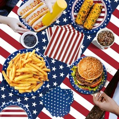 Fourth of July Decorations – Serve 24 – Patriotic Plates Tablecloth Napkins Cups