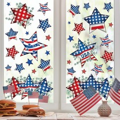 9 Sheets Patriotic Star Window Cling Stickers Red Blue USA Star Eucalyptus Windo