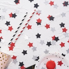 Red Black Silver Star Confetti 200 Count for 4th of July & More