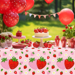 4 Pack Strawberry Tablecloth Pink Strawberry Birthday Party Decorations Berry
