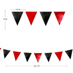 Red Black Party Decoration Metallic Fabric Triangle Pennant Banner
