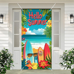 Hello Summer Decorations Surfboard Beach Door Cover Backdrop 71X35 Inch