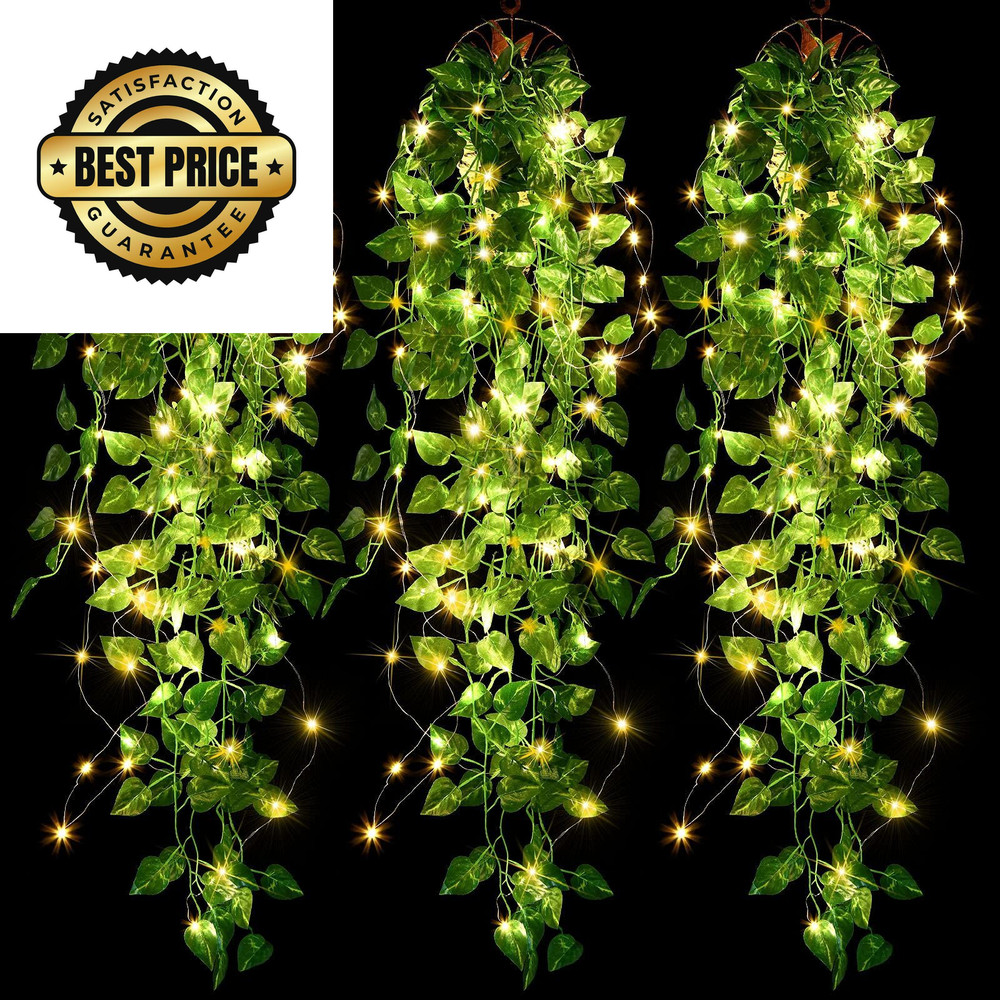 Mudder 3 Packs LED Artificial Hanging 3.6 ft x 9.84 ft, Greenery Style