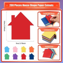 200 Pcs Assorted Color House Paper Cutouts Home Shape Die Cut for Classroom