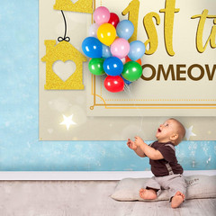 1St Time Homeowner Backdrop Banner Decor Gold Glitter – Housewarming Party Theme