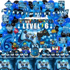 6th Birthday Decorations for Boys, 149Pcs Blue Video Game level 6 Party Suppl…