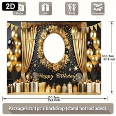 1pc 2D Gold Themed Tapestry Personalized Birthday Custom Poster Banner Backdrop❀