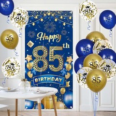 RUMIA 85th Birthday Party Decorations for Men Navy Blue Gold Happy Banner wit…