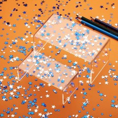 60g Star Confetti Glitter, Metallic Foil Stars, Blue, Silver, 10mm, 6mm