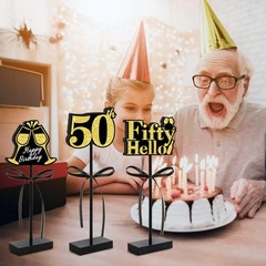 50th Black Gold Glitter Centerpieces for 50th Birthday Table Decorations,Wood…