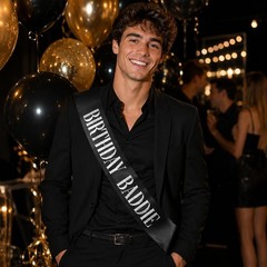 GLITZJOY Birthday Sash, BIRTHDAY BADDIE Sash Black 160cm, & Silver
