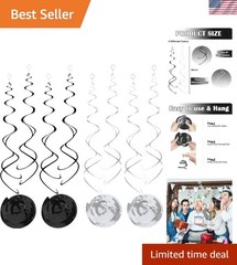 30 PCS Hanging Swirl Decorations Black Silver, Party Streamers Ceiling 24 in