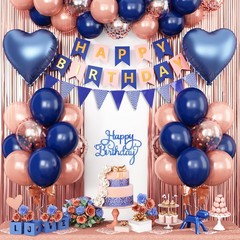 Navy Blue Rose Gold Birthday Decorations,Happy Birthday Banner Fringe Curtain…