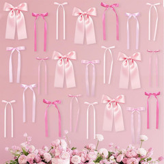 Pink Bow Wall Décor Backdrop Ribbon Bow Garland DIY Pink Bows Party Decorations
