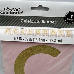 Way to Celebrate Pink & Gold Glitter «Celebrate» Party Banner, 6 ft.