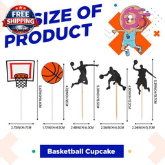 60 Pcs Basketball Cupcake Toppers for Sport Summer Birthday Party Decorations –
