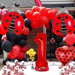 Ladybug 1st Birthday Balloon Set – 5 Pcs Giant 40 Inch Red Number One Foil Ba…