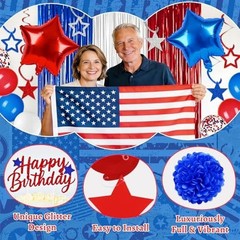 58PCS Red White and Blue Birthday Decorations, Red and Blue Birthday Decorati…