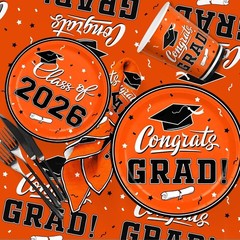 Complete Graduation Tableware Set in Orange