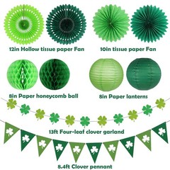 St Patricks Day Decorations, Green Party Supplies Four-leaf Clover Garland Ti…