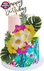 25PCS Hawaiian Cake Decorations Summer Cake Decoration with Cute Figures and Hib