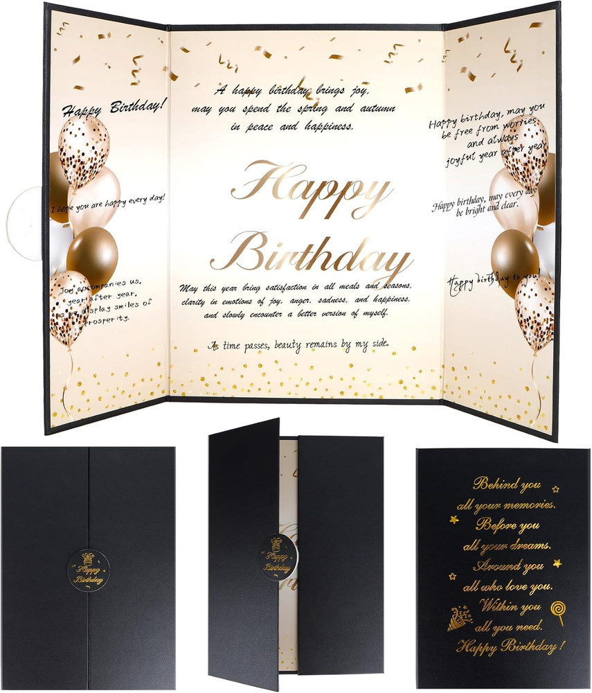 Black Gold Birthday Decorations Guest for Party Big Birthday Card Happy Birthda