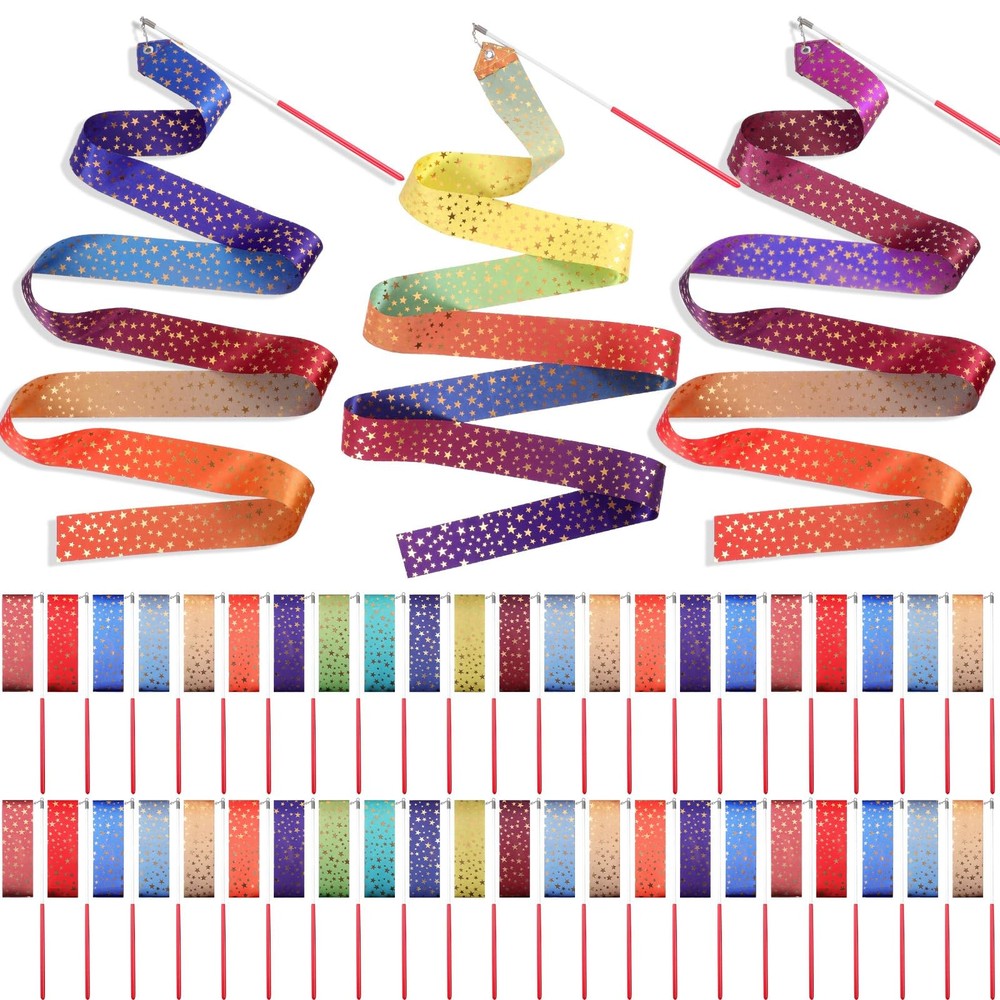 Yilloog 50 Pcs Ribbon Dancing Wands Party Favors 78.7 Inch Artistic Gymnastics