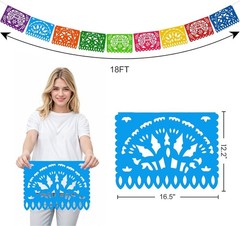 Papel Picado Decor 18 Foot Durable Bright Plastic Hanging Mexican Theme Outdoor