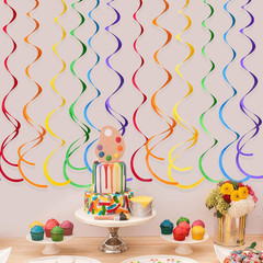 36 Pcs Rainbow Hanging Swirl Decorations Colorful Felt Swirl Streamer Spiral Cei