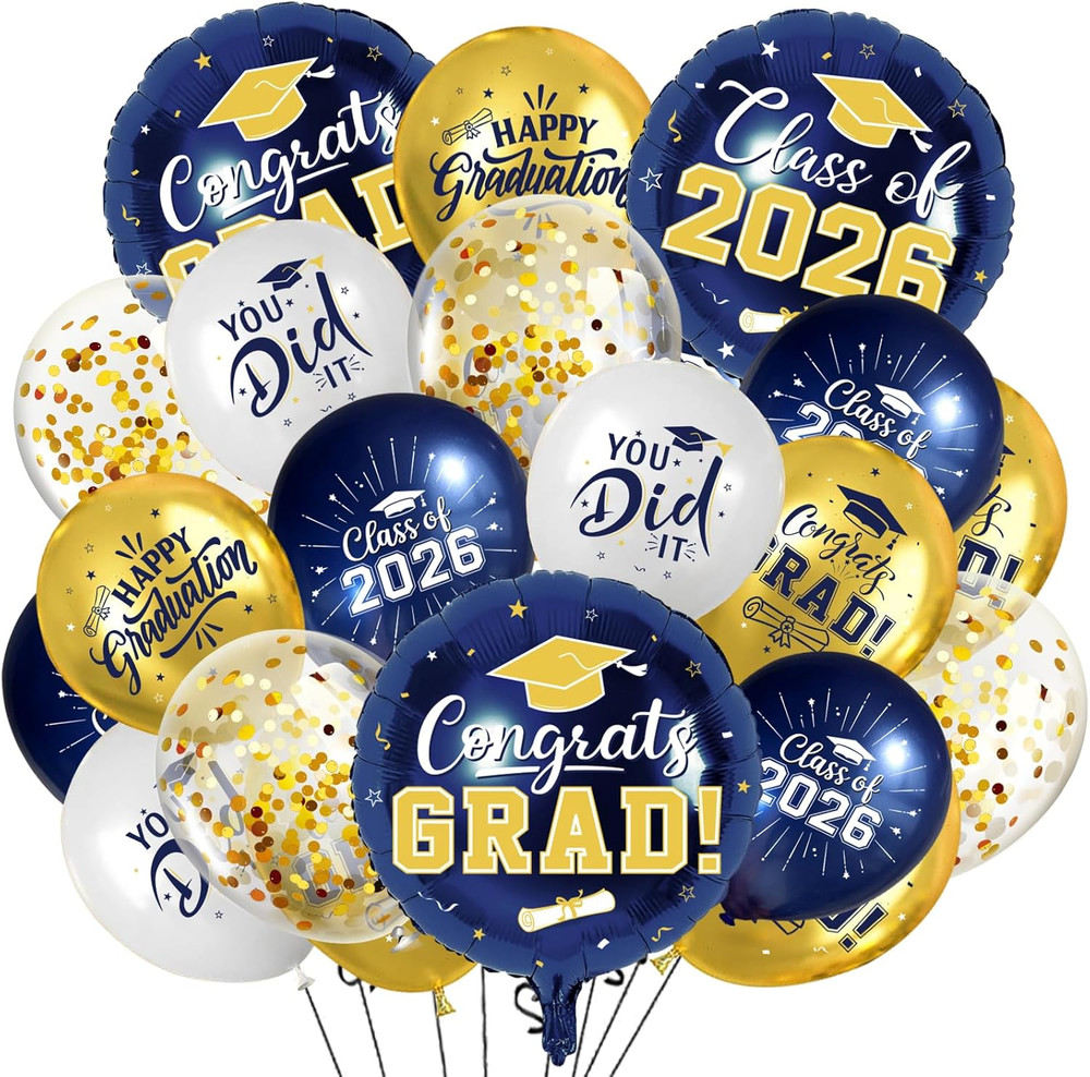 51Pcs Class of 2026 Graduation Foil Latex Balloons Congrats Grad Party Decor