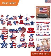 Charming 36 Pc Wooden Patriotic Ornament Set – Perfect for July 4 Celebrations